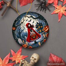 Carregar imagem no visualizador da galeria, Mysterious Red Riding Hood in the Woods Ornament, Spooky Halloween Tree Decor