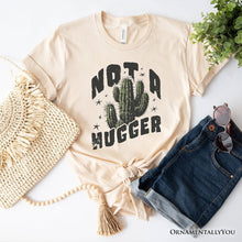 Carregar imagem no visualizador da galeria, Not a Hugger T-Shirt With Cactus, Funny Retro White and Natural Tee for Sarcastic Girls