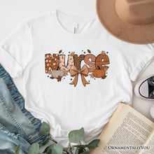 Carregar imagem no visualizador da galeria, Nurse Coquette Autumn T-Shirt, Cozy Fall Pumpkins Tee for Healthcare Heroes