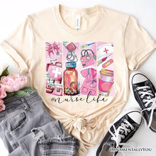 Carregar imagem no visualizador da galeria, Nurse Life T-Shirt, White and Natural Medical Essentials Tee for Coquette Nurses