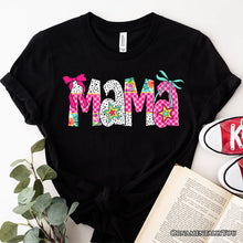 Carregar imagem no visualizador da galeria, Preppy Pink Mama Coquette T-Shirt, Retro White and Black Tee for Trendy and Stylish Moms
