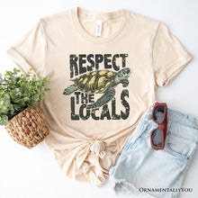 Carregar imagem no visualizador da galeria, Respect the Locals Turtles T-Shirt, Retro Grunge White and Natural Tee for Ocean and Beach Lovers