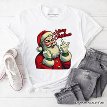 Load image into Gallery viewer, Santa Middle Finger Christmas T-Shirt, Vintage Funny Tee for Naughty Holiday Humor