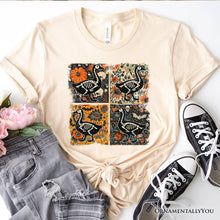 Carregar imagem no visualizador da galeria, Skeleton Goose Patchwork T-Shirt, Floral Halloween Tee for The Spooky Season