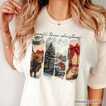 Carregar imagem no visualizador da galeria, Small Town Christmas T‑Shirt, Highland Cow Rustic Western Cowgirl Holiday Tee