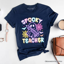 Load image into Gallery viewer, Spooky Teacher Neon Ghost T-Shirt, Retro Halloween Tee for Educators