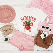 Carregar imagem no visualizador da galeria, Summer Vibes Strawberry T-Shirt, White, Natural and Navy Seasonal Tee with Coquette Style