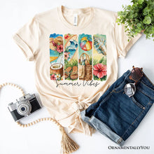 Carregar imagem no visualizador da galeria, Summer Vibes T-Shirt, White and Natural Beach Tee with Coconut and Flowers