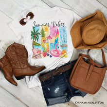 Carregar imagem no visualizador da galeria, Summer Vibes T-Shirt, White and Natural Vacation Beach Tee