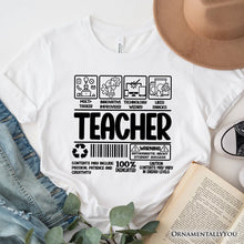 Load image into Gallery viewer, Teacher Label T-Shirt, Funny Barcode Tee for Dedicated Educators