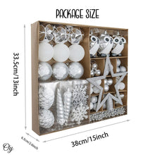 Carregar imagem no visualizador da galeria, Winter Woodlands Large White and Silver Ornament Set of 90, Glittery Snow Owls, Cones, Snowflakes, and Stalactites