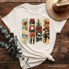 Load image into Gallery viewer, Ballet and Nutcracker Christmas T‑Shirt, Coquette Bow and Mouse Vintage Holiday Tee