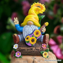 Load image into Gallery viewer, Bloom with Joy Sunflower Gnome 10" Garden Statue Figurine with Guitar, Spring and Summer Home Decoration