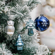 Load image into Gallery viewer, Blue and Silver Ornament Bundle Set, Owls and Glittery Winter Tree 80 Piece Set