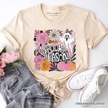 Load image into Gallery viewer, Boho Spooky Season Ghost T-Shirt, Cute Halloween Tee with Fall Pumpkins
