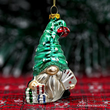 Cargar imagen en el visor de la galería, Casino Poker Gnome Glass Ornament, Cute Christmas Gambler