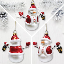 Cargar imagen en el visor de la galería, Classic Winter Snowman Set of 4 Glass Christmas Ornaments, Nostalgic Holiday Collection Set