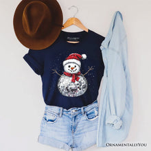Load image into Gallery viewer, Disco Snowman Christmas T‑Shirt, Retro Holiday Tee for Dancers