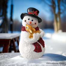 Load image into Gallery viewer, Enchanting Snowman and Fawn Home Holiday Decoration, 8" Tall Winter Woodland Deer Figurine
