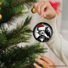 Carregar imagem no visualizador da galeria, Gothic Edgar Allan Poe with Santa Hat And Raven Ornament, Spooky Halloween Tree Christmas Decor