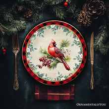 Carregar imagem no visualizador da galeria, Holiday Cheer Set of 4 Plates with Real Gold Plaid Trim, Christmas Tableware Collection for Salad, Dessert, Appetizer, and Side Plates