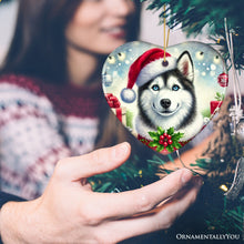 Carregar imagem no visualizador da galeria, Merry Holly Berry Siberian Husky Ornament, Whimsical Christmas Tree Decor