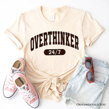 Carregar imagem no visualizador da galeria, Over Thinker 247 T-Shirt, Minimalist Collegiate White, Natural and Black Tee for Tired Women