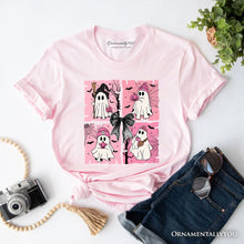 Carregar imagem no visualizador da galeria, Pink Halloween Ghost T-Shirt, Coquette Spooky Season Tee for Girly Aesthetic