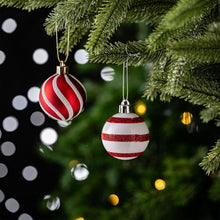 Carregar imagem no visualizador da galeria, Polka Dot and Candycane Color Style Ornament Ball Bundle, Set of 24 Red and White Patterned Christmas Baubles