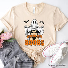 Load image into Gallery viewer, Show Me Your Boobs Halloween T-Shirt, Funny Naughty Pun Ghost Tee for Adults