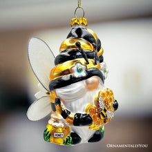 Carregar imagem no visualizador da galeria, (Pre-Order) Sparkling Bee Gnome Glass Christmas Ornament, Bumblebee Themed Holiday Decor