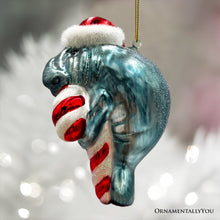 Carregar imagem no visualizador da galeria, (Pre-Order) Aquatic Manatee Glass Christmas Ornament, Sea Cow Coastal Ocean Animal Holiday Decoration