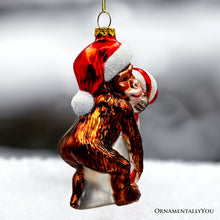 Carregar imagem no visualizador da galeria, Cute Monkey with Candy Cane Glass Christmas Ornament, Adorable Chimp Holiday Tree Decor