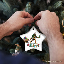 Cargar imagen en el visor de la galería, Funny Big Foot Believe Christmas Ornament, Sasquatch Humor Holiday Decor