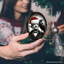 Carregar imagem no visualizador da galeria, Gothic Edgar Allan Poe with Santa Hat And Raven Ornament, Spooky Halloween Tree Christmas Decor