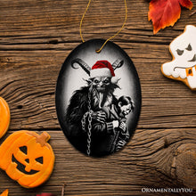 Carregar imagem no visualizador da galeria, Horrifying Krampus With Santa Hat Ceramic Ornament, Keepsake For Unique Halloween Tree Christmas Decor