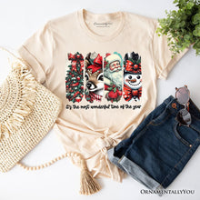 Carregar imagem no visualizador da galeria, It's Most Wonderful Time Of The Year T‑Shirt, Reindeer, Santa, Snowman Vintage Tee for Christmas