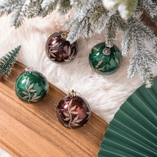 Carregar imagem no visualizador da galeria, Majestic Gold Glittered Floral Bauble Christmas Ornament Set, 6 Pieces of Maroon and Green Round Tree Balls
