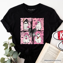 Carregar imagem no visualizador da galeria, Pink Halloween Ghost T-Shirt, Coquette Spooky Season Tee for Girly Aesthetic