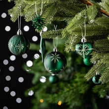 Carregar imagem no visualizador da galeria, Sophisticated Red and Green Saturated Ornament Ball Bundle Set, Refined Forest Nature Glittered Patterns on Baubles, 70 Pieces