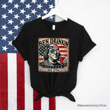 Load image into Gallery viewer, Ben Drankin Funny 4th of July T-Shirt, White, Navy and Black Patriotic Tee With Benjamin Franklin