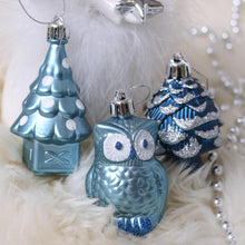 Load image into Gallery viewer, Blue and Silver Ornament Bundle Set, Owls and Glittery Winter Tree 80 Piece Set