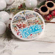 Cargar imagen en el visor de la galería, City of North Pole Alaska Artistic Christmas Ornament, Decorated Ceramic Souvenir with Santa and Elf Themes