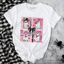 Carregar imagem no visualizador da galeria, Pink Halloween Ghost T-Shirt, Coquette Spooky Season Tee for Girly Aesthetic
