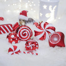 Carregar imagem no visualizador da galeria, Premium Christmas Candy Red and White Large Ornament Set, Candycane Color 108 Piece Bauble Bundle