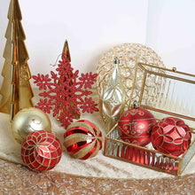 Carregar imagem no visualizador da galeria, Red and Gold Glitter Luxury Shatterproof Christmas Ornament Bauble Set