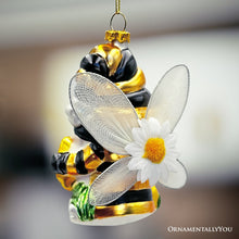 Carregar imagem no visualizador da galeria, (Pre-Order) Sparkling Bee Gnome Glass Christmas Ornament, Bumblebee Themed Holiday Decor