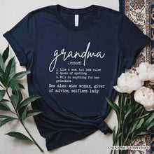 Carregar imagem no visualizador da galeria, Grandma Definition T-Shirt, White, Natural, Navy and Black Funny Tee for Grandmothers