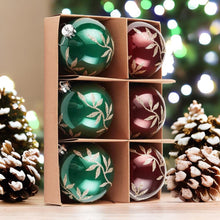 Carregar imagem no visualizador da galeria, Majestic Gold Glittered Floral Bauble Christmas Ornament Set, 6 Pieces of Maroon and Green Round Tree Balls