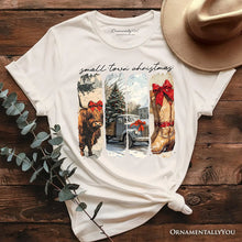 Carregar imagem no visualizador da galeria, Small Town Christmas T‑Shirt, Highland Cow Rustic Western Cowgirl Holiday Tee